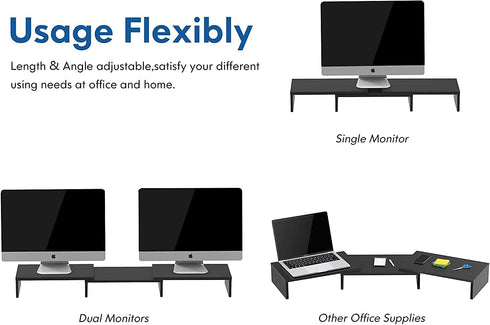 FITUEYES Dual Monitor Stand - 3 Shelf Computer Monitor Riser, Adjustable Wood Desktop Stand for Office Supplies, Medium