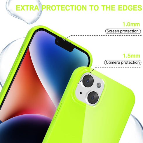 Silicone Case for iPhone 14 Plus, Glossy Soft Rubber Gel Plastic Jelly Neon Bright Color Protective Cover for Women