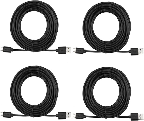 Smays 4-Pack 25ft Security Camera Micro USB Extension Cable Compatible with YI Home Camera, Oculus Go, Blink Mini