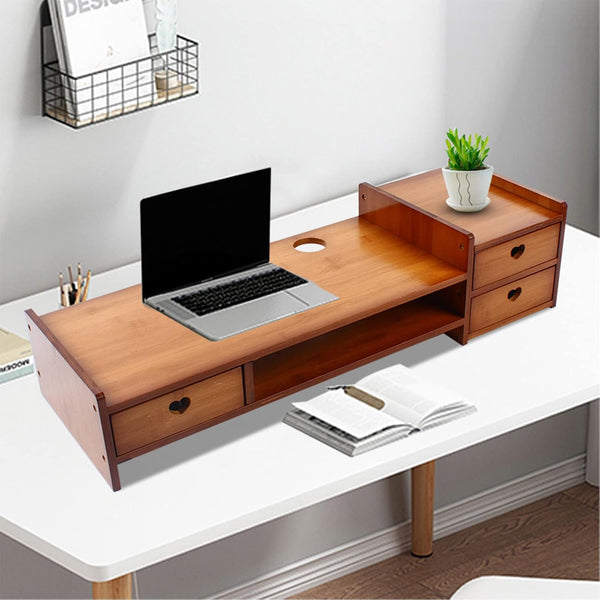 YIYIBYUS Monitor Stand Riser 2-Tier Bamboo Wood Computer Monitor Riser Stand Desktop Organizer