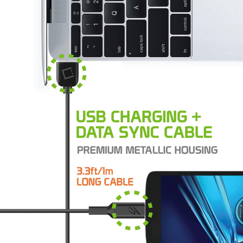 Cellet Micro USB 3.3 Feet Long Data Sync and Charge Cables Pack of 3 for Galaxy A6 S7 S6 Edge Note 5 LG K50S