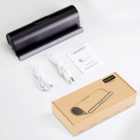 Wireless Bluetooth Speakers, Portable Stand Holder Speaker, Dual Drivers Stereo Dock for iPad, Phone, Outdoor, Black