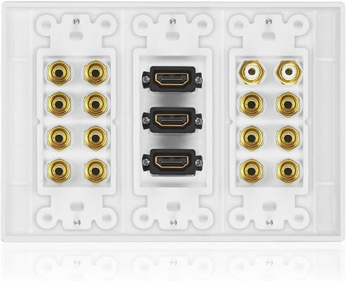 3 Gang 7.2 Surround Sound Distribution Home Theater Copper Banana Binding Post Coupler Type Wall Plated