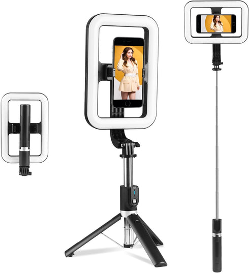 PIOENIMAGE Selfie Ring Light with Stand, Tripod with Dimmable LED Lights, Extendable Ring