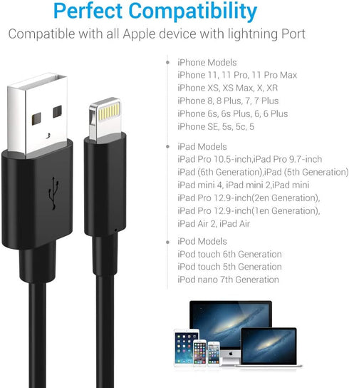Nikolable 6ft Lightning Cable 3-Pack, Certified iPhone Charger for iPhone 14, 13, 12, 11 Pro Max, iPad Pro & More, Black