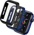 BHARVEST 2 Pack Hard PC Case for Apple Watch Series 9/8/7 45mm, with Tempered Glass Screen Protector, (Black+Blue)