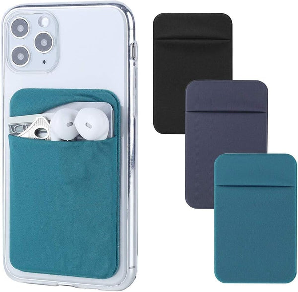 3Pack Stretchy Cell Phone Card Holder for iPhone, Samsung Galaxy, Android - Dark Green, Blue Gray, Black Pouch Sleeve