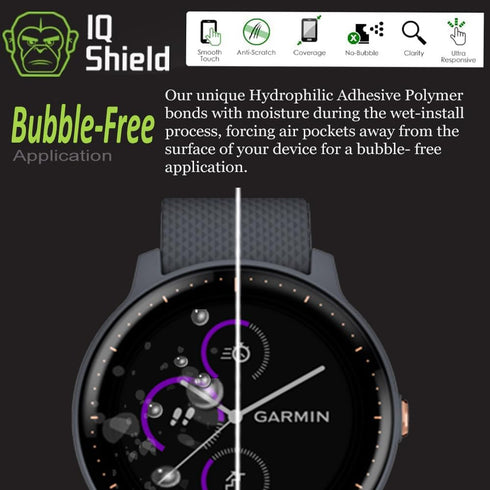 IQShield Screen Protector for Garmin Vivoactive 3 Music, 6-Pack, Anti-Bubble Clear TPU Film