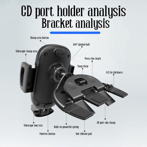 Car Phone Holder for CD Slot, Magnetic or One Button Release, 360° Rotation, Silicone Pad Protection, Compatible with