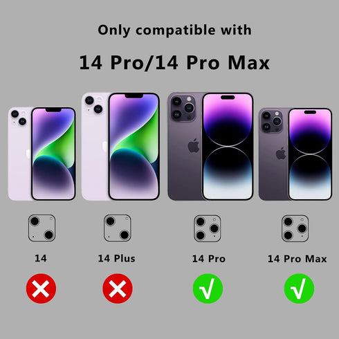 Meikobuly Camera Lens Protector for iPhone 14 Pro/Pro Max - Purple, Metal Ring, Strong Drop Protection, Tempered Glass.