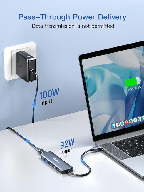 USB C Hub Multiport Adapter - Dockteck 6 in 1 USB C Dock with 100W PD, 4K 60Hz HDMI, USB 3.0, SD/TF Card Reader