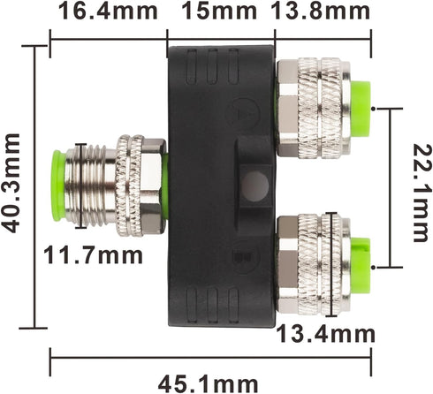 M12 5 Pin Aviation Wire Connector Male to Female Y Connector, Lonlonty 12mm Industrial Circular Waterproof IP67
