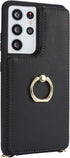 Samsung Galaxy S21 Ultra Case with Card Holder and Strap for Women, Crossbody Lanyard, Ring Stand, Snap Clasp, Phone