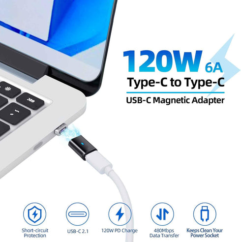 USB C Magnetic Adapter (Straight 2 Packs), USB2.0 Type C Connector with PD 120W Charge