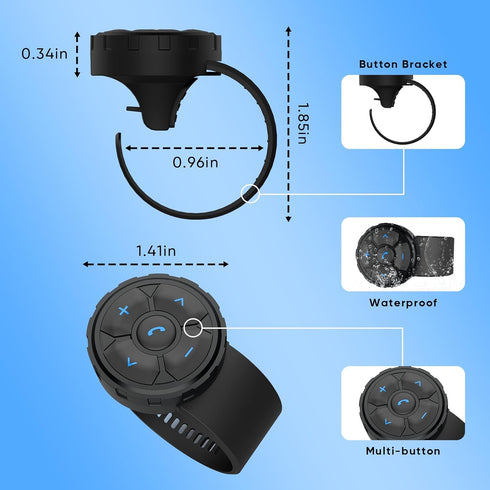 Bluetooth Helmet Earphone Remote, Controls Music, Voice Assistants, Calls, Long Battery Life, Waterproof