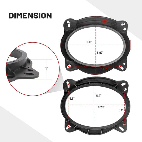 RED WOLF 6" x 9" Front Door Speaker Mount Adapter for 2004 Up Toyota 4Runner, Avalon, Highlander, Tacoma