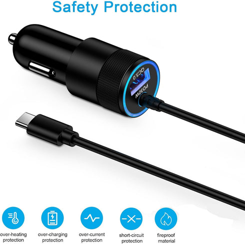30W USB C Fast Car Charger / 3ft Cable for Google Pixel 9, 9 Pro XL Fold / Samsung Galaxy S24 Ultra Plus / iPhone 15
