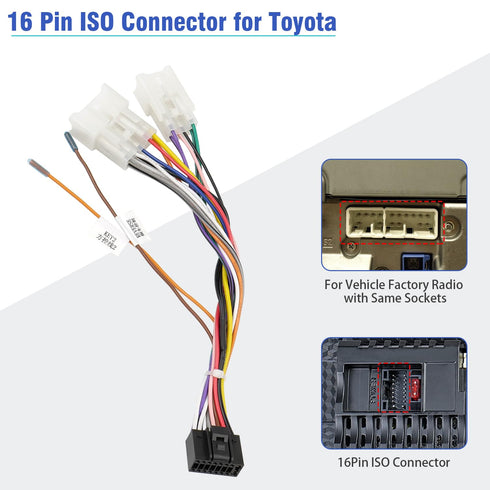 16Pin ISO Android Radio Stereo Wiring Harness with Butt Connector Reverse SWC Cable Replacement for Select Toyota and Subaru Car Audio Adapter
