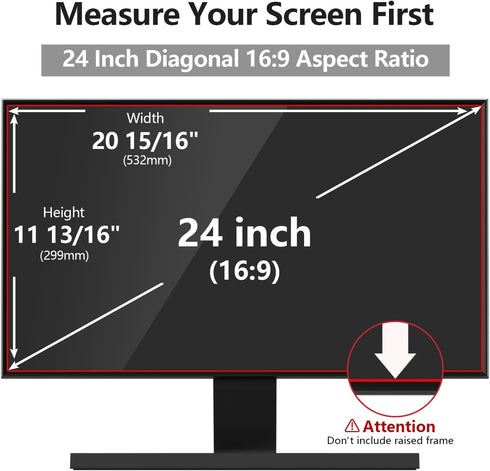 24 Inch 16:9 (24" 16:9 1 Pack) Computer Privacy Screen Protector with Hp Dell Acer Asus Samsung LG and More, Removable