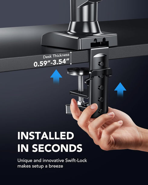 HUANUO Single Monitor Mount, 13 to 32 Inch Gas Arm, Adjustable Vesa Stand with Clamp and Grommet Base, Fits 4.4 to