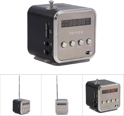 Music Player Mini Speaker, Portable FM Radio Stereo PC Fashion Support Card and U Disk (Black)