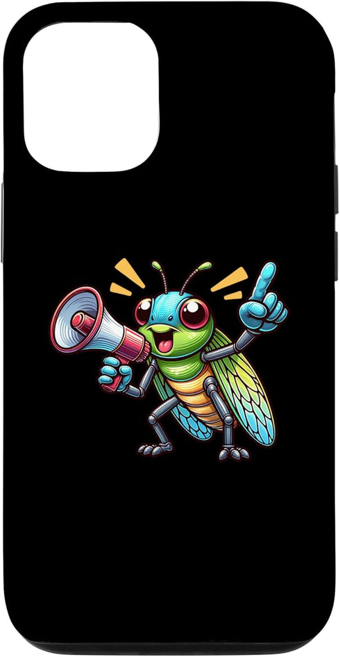 iPhone 15 Case for Robotic Grasshopper With Megaphone, Colorful and Playful Toy