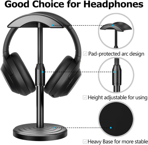 Universal Headphone Stand for Desk Hanger Holder Organizer Keeper Racks Storage Mount Gaming Headset Stand Premium Functional Craftmanship Headphone Stand Clear Standing