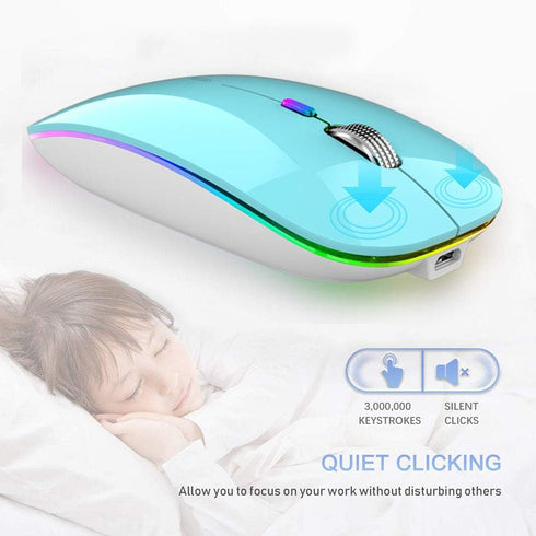 TENMOS Wireless Bluetooth Mouse, LED Slim Dual Mode (Bluetooth 5.1 + USB) 2.4GHz Rechargeable Silent Bluetooth Wireless