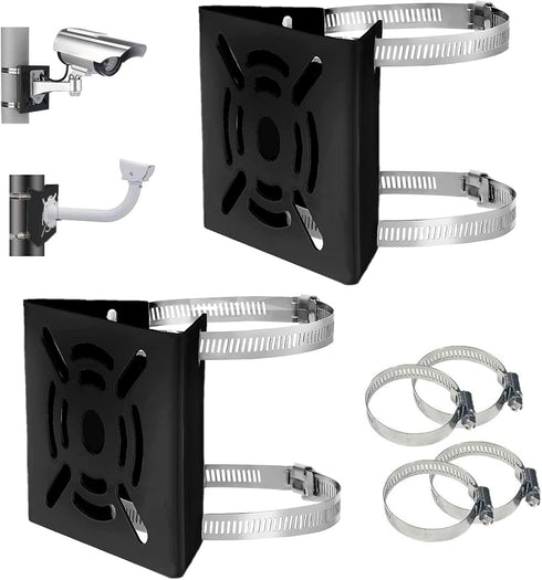 Universal Vertical Pole Mount Adapter Bracket for CCTV Security Camera PTZ Dome, Black with 4 Loops