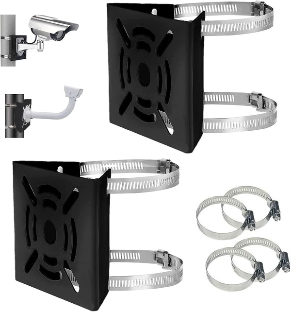 Universal Vertical Pole Mount Adapter Bracket for CCTV Security Camera PTZ Dome, Black with 4 Loops
