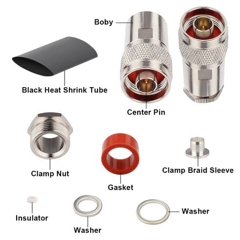 XRDS -RF 50 ohm N Male Connectors Clamp Plug Attach Adapter for LMR400 /KMR400 Cable Belden 9913 RG8 Cable Pack of 2