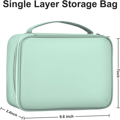 Large Capacity Electronics Accessories Organizer Travel Case, Waterproof Leather Cord Organizer, Light Green