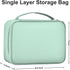 Large Capacity Electronics Accessories Organizer Travel Case, Waterproof Leather Cord Organizer, Light Green