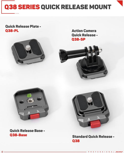 IFOOTAGE Q38-RS Action Camera Adapter Quick Release, Aluminum Tripod Mount Adapter, Quick Release Plate Compatible