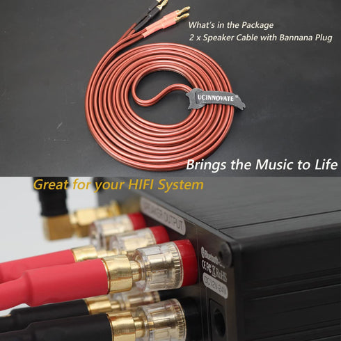 UCINNOVATE 2 Pack High-end Pure Copper HIFI OFC Speaker Wire Cable with Gold-Plated Banana Plugs, 2m