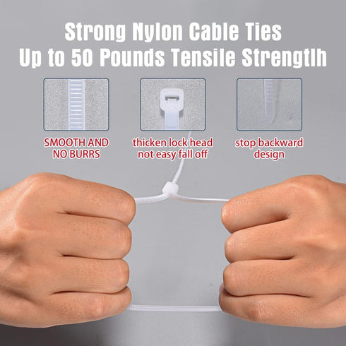 White Zip Ties 12 Inch Heavy Duty, 2000 Pack with 50 lbs Tensile Strength, UV Resistant Industrial Cable Ties for