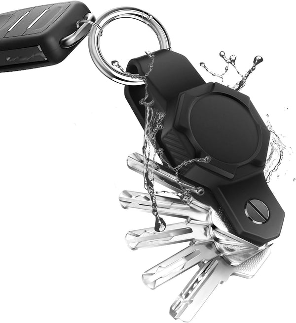 Waterproof Key Organizer for Airtag Case, Mini Key Holder for Airtag, Anti-Lost Silicon Holder with Keychain (Black)