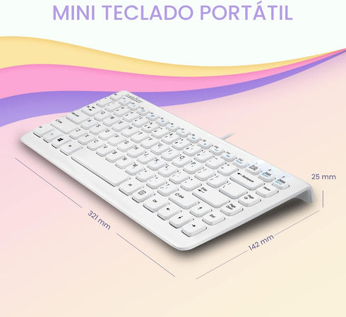 Perixx PERIBOARD-407W ES Mini Teclado USB, Chiclet Keys, QWERTY Español (White)