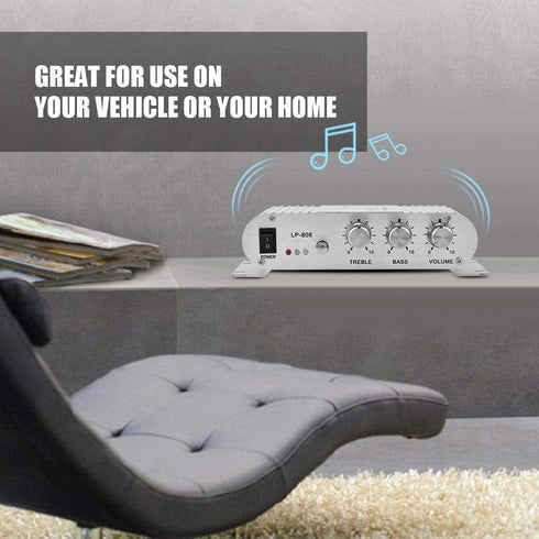Portable Mini HiFi Stereo Amplifier, 20W 2 Channel Stereo Bass Auto Car Home Audio Power Amplifier for Phone, MP3,