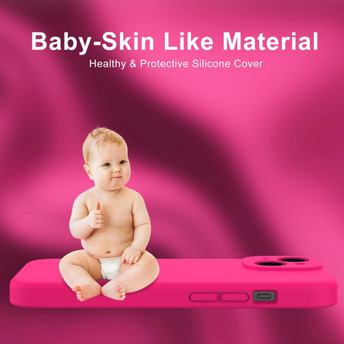 Shop DEENAKIN Hot Pink Silicone iPhone 15 Plus Case with Screen Protector - Slim Fit, Enhanced Camera Protection, 6.7"