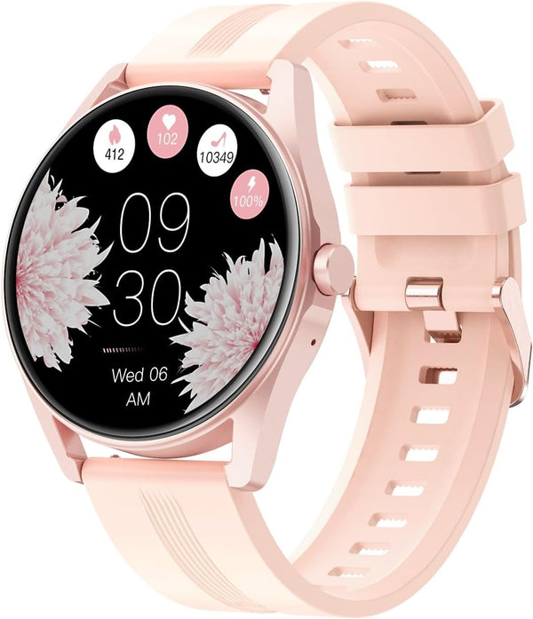 HUAKUA Smart Watches for Women & Men, Compatible with iPhone/Android, Round Fitness Tracker, Waterproof Pink