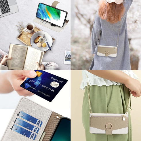 Asuwish Wallet Phone Case for Samsung Galaxy S21 FE 5G - White, with Screen Protector, Mirror Flip, Card Holder & Strap.