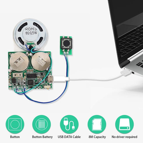 Recordable Sound Module, Icstation 8M USB Programmable Sound Chip with Speaker, Push Button Activated for DIY Music