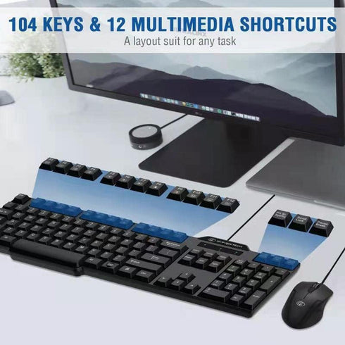 Gofreetech Wired Keyboard and Mouse Combo, Full-Size USB Plug-and-Play Optical Mouse for Desktop and Laptop