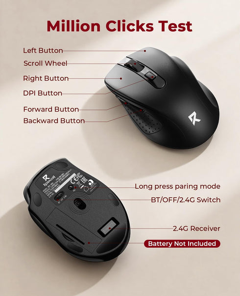 Redragon BT5.0/3.0 2.4G, 6 5 4000DPI 18 Wireless Mouse & Buttons, Level Bluetooth Mouse, Months Battery, Portable