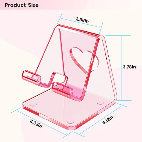Crpich Acrylic Cell Phone Stand, Portable Clear Pink Phone Holder for Desk, Compatible with iPhone 15/14/13/12/11 Pro
