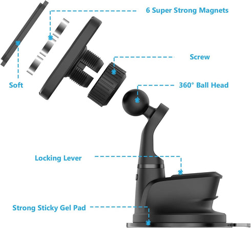 WixGear Dashboard Mount, Universal Magnetic Car Mount Holder, Windshield Mount and Dashboard Mount Holder for Cell