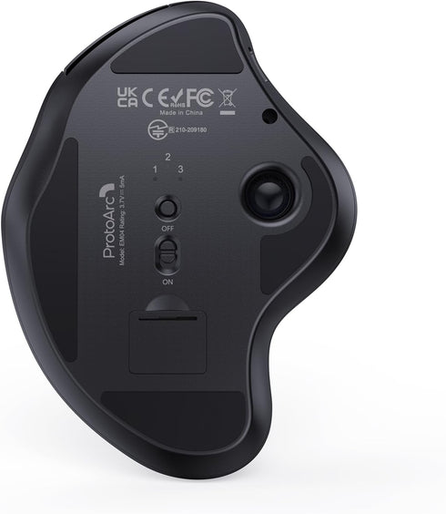 ProtoArc EM04 Wireless Trackball Mouse, Ergonomic Bluetooth Rollerball Rechargeable Mouse for PC, iPad, Mac, Windows -