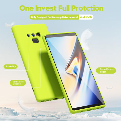 oakxco Liquid Silicone Phone Case for Samsung Galaxy Note 9, Cute Thin Slim Soft Rubber TPU Cover, Lime Neon Yellow