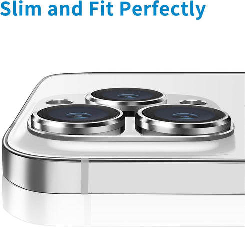 iPhone 14 Pro & Pro Max Camera Lens Protector - Silver, Anti-Scratch Tempered Glass, Shockproof Full Protection.